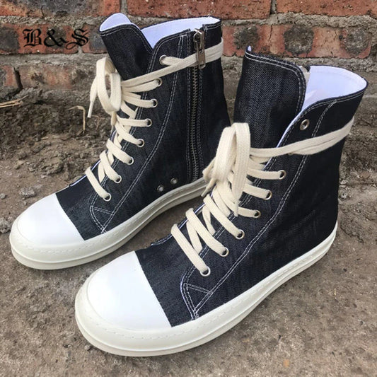 Black& Street 2020 Camouflage Canvas High Top Lace up Trainer Flats Sneaker Boots Real Picture